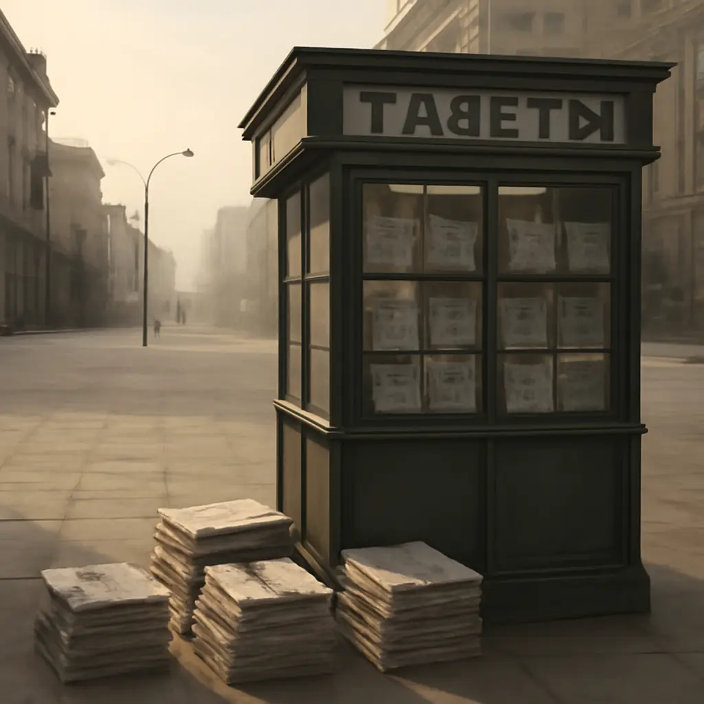 Газетный киоск на центральной улице Донецка с подборкой местных периодических изданий