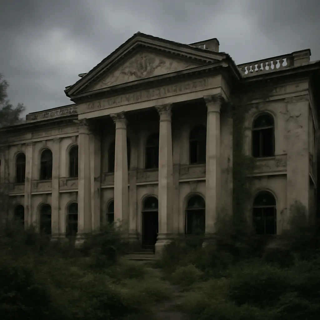 Заброшенное здание культурного центра с архитектурными элементами в Донецке