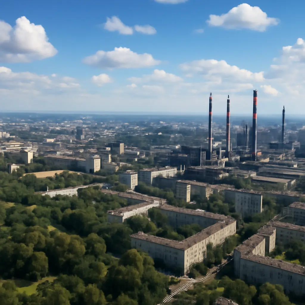 Панорамный вид на центральную часть Донецка с архитектурными достопримечательностями