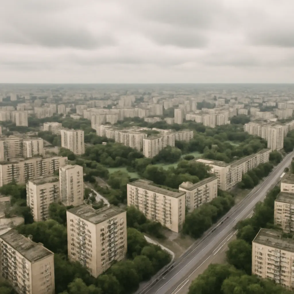 Городской пейзаж Донецка с видом на жилые кварталы и городскую инфраструктуру